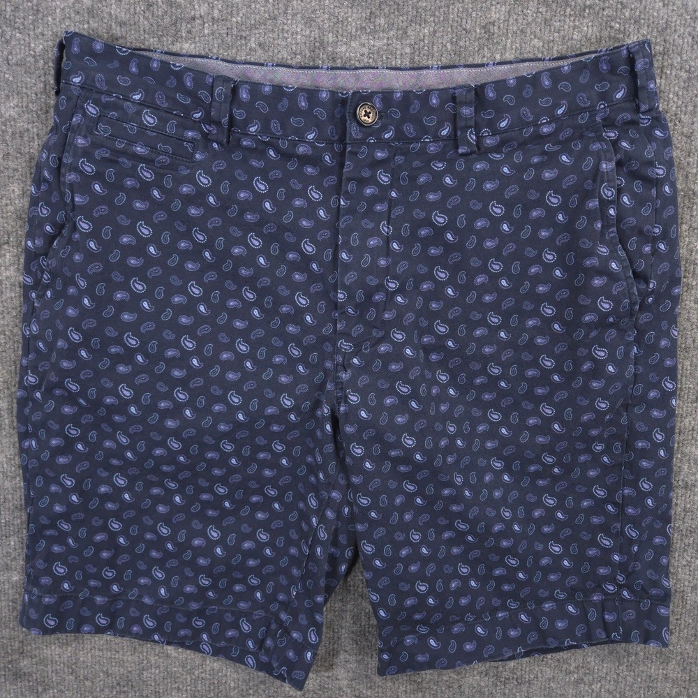 Brooks Brothers Bermuda Shorts Mens 34 Navy Paisley AOP Cotton Stretch Chino